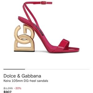 Dolce & Gabbana Fuchsia Patent Leather Sandals with Gold DG Sculptural Heel